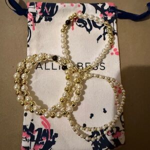 Allie + Bess Gold and Pearl Beaded Stretch Bracelets, never worn